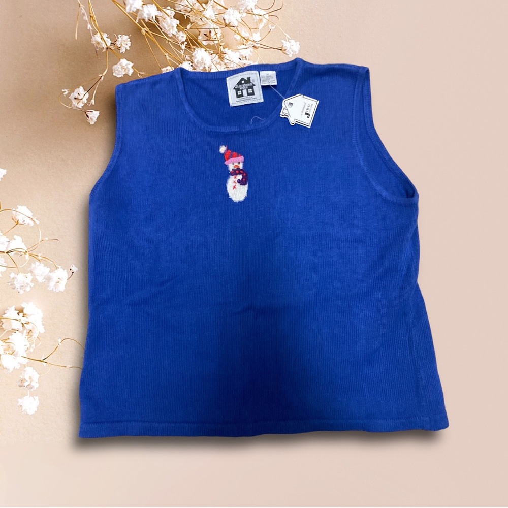 Storybook Knits NWT Size 1X Snowman Sleeveless Sweater Shell Tank Top Blue